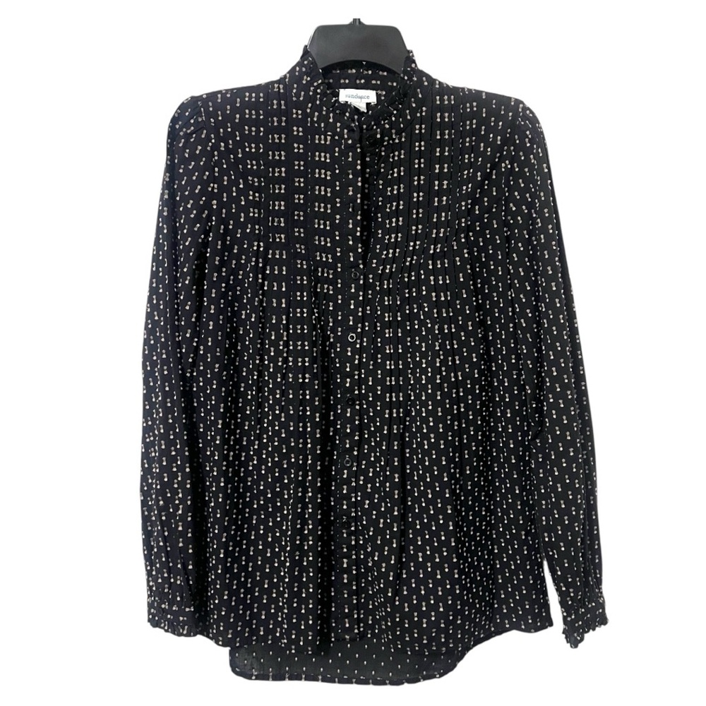 Sundance Black Tan Textured Embroidered Blouse Top Size XS NWOT